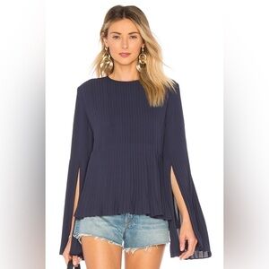 Elizabeth and James Blue Pleated Seena Georgette High Low Hem Top